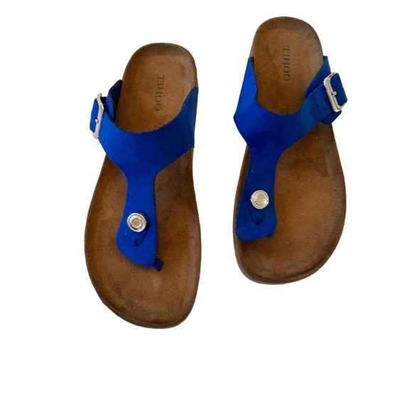 Tihoo Suede Casual Comfort Buckle Thong Sandals Royal Blue Size 6 - Picture 13 of 16